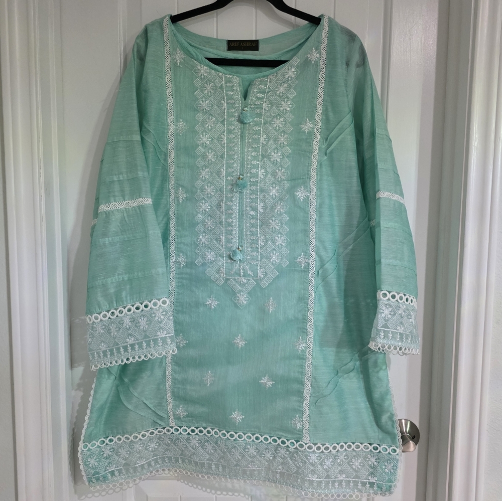 NEW Arif Ashraf 4 Piece Pakistani Aqua Mint Women's Outfit Large - Picture 3 of 9